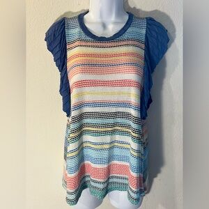 Sugar Blue and Pink Flutter Sleeve Tank Top